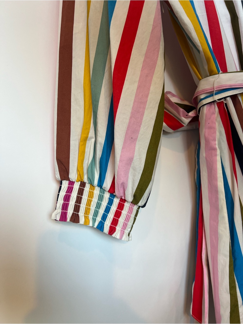 Boden Alba Rainbow Stripe Cotton Tiered Maxi Dress Belted Vertical Stripe US8 - Picture 11 of 16